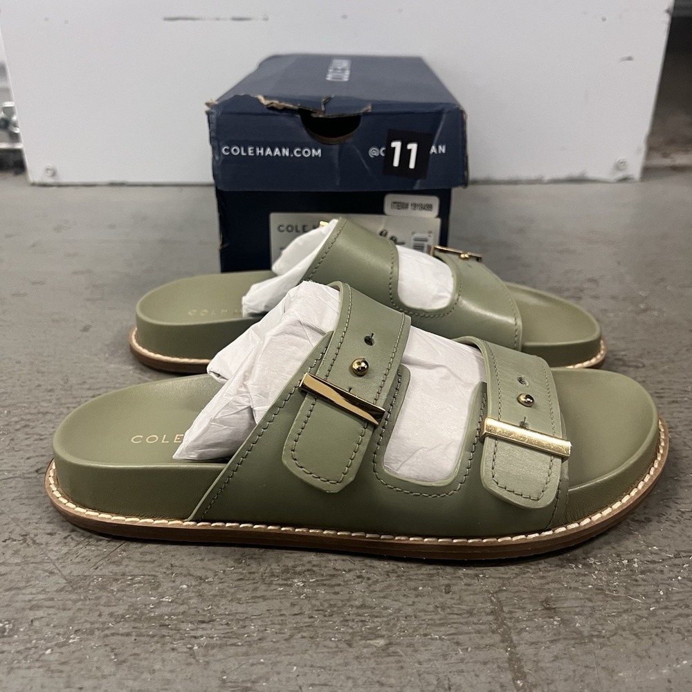 Cole Haan Womens Marisol Footbed Sandals Double Buckle Slide Green Leather Sz 6B